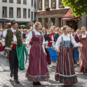 Deutsch: Eidgenössisches Trachtenfest eröffnet in der Mitte von Zürich