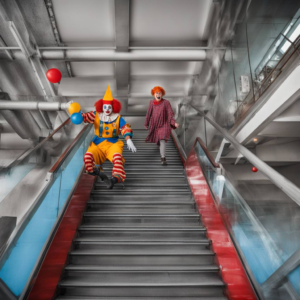 Ein Clown hält eine Rolltreppe an und rettet dadurch ein Mädchen (7)